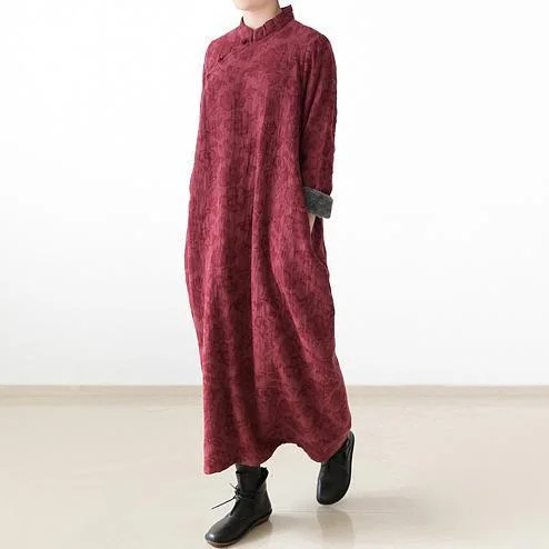 casual day dressred winter dresses plus size linen dress 2024 new thick velour inside gown caftans vintage style