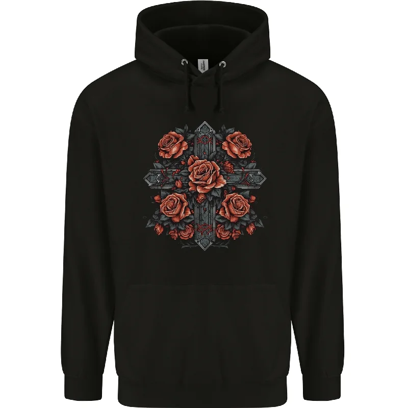 A Cross With Roses Mens 80% Cotton Hoodie