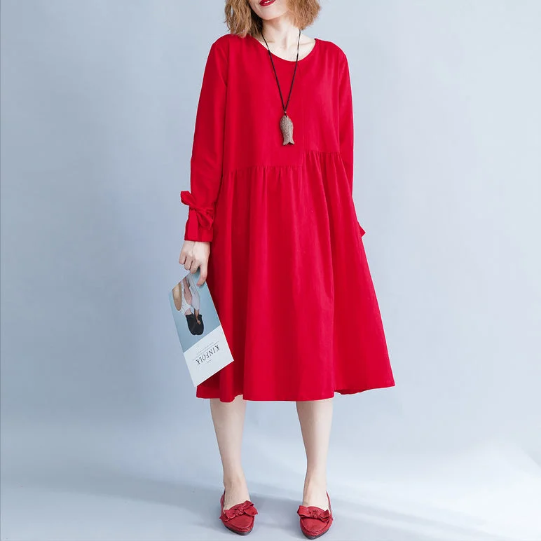 elegant maxi dressWomen red Cotton clothes For Women stylish Work baggy daily Dress