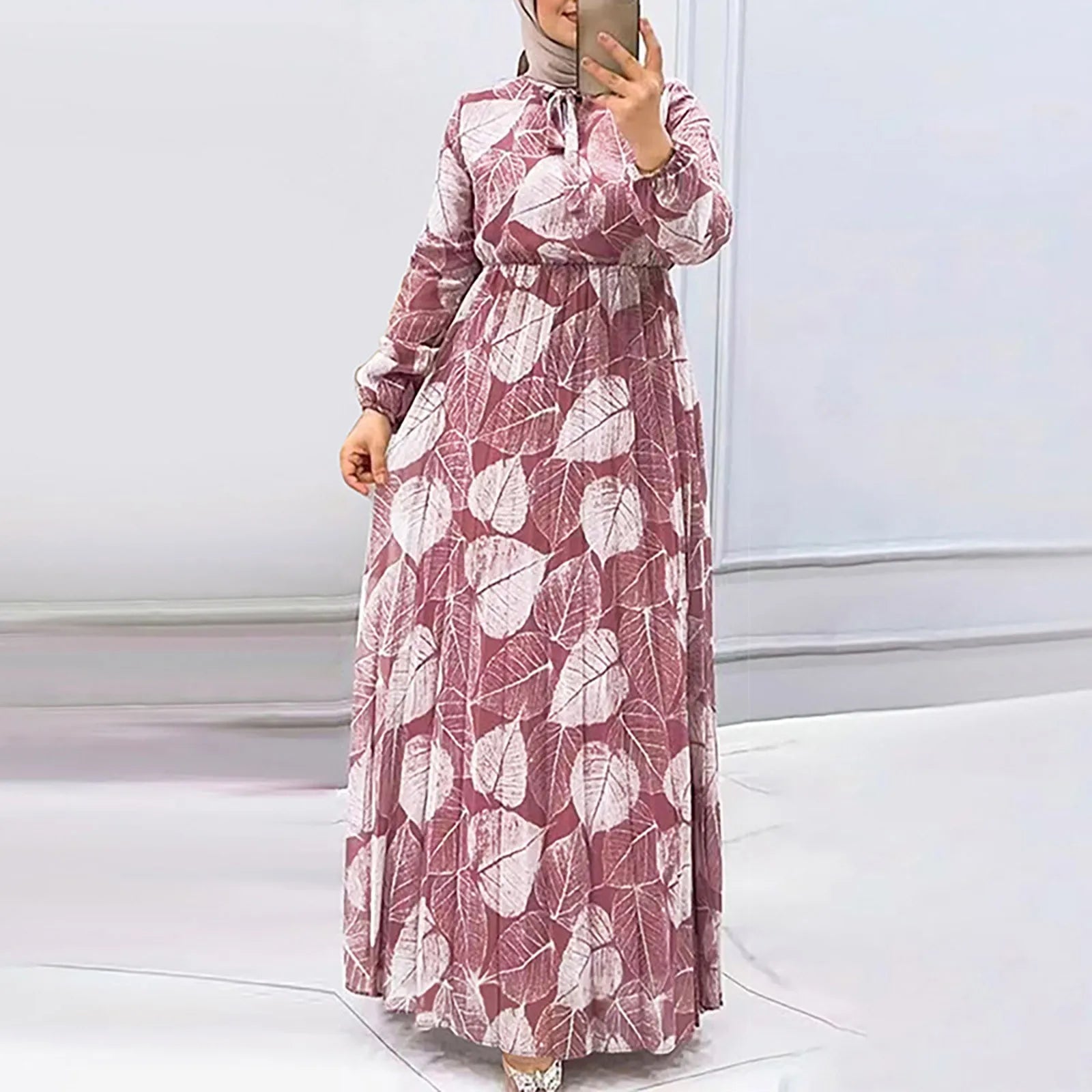 knit dressJuliaFashion - Women Middle East Dubai Robe Casual Muslim Printed Elegant Long Sleeves Maxi Vestidos Female Marocain Turkish Robe Femme Dress