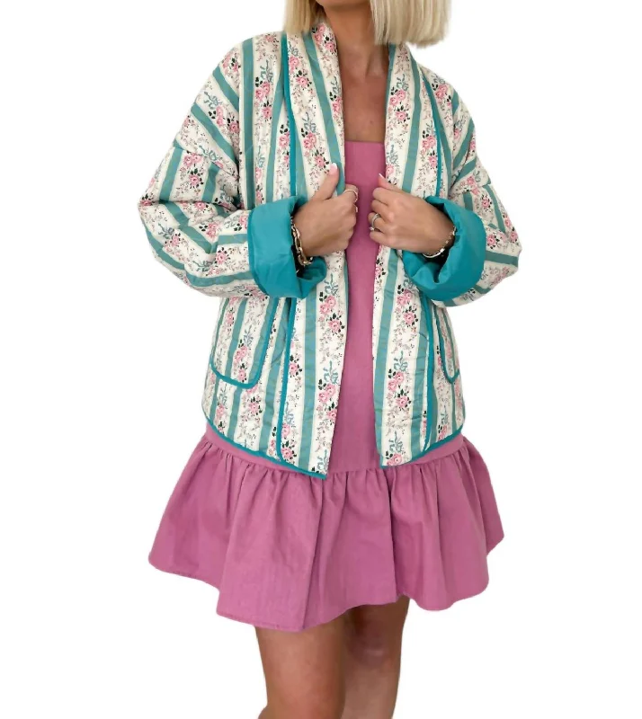 Price Reduction Sweet Memories Quilted Jacket In Blue Floral