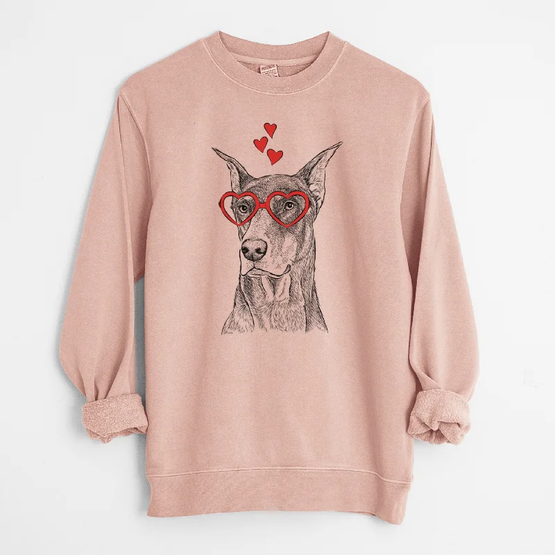 Now or Never cozy gym sweatshirtValentine RJ the Doberman Pinscher - Unisex Pigment Dyed Crew Sweatshirt