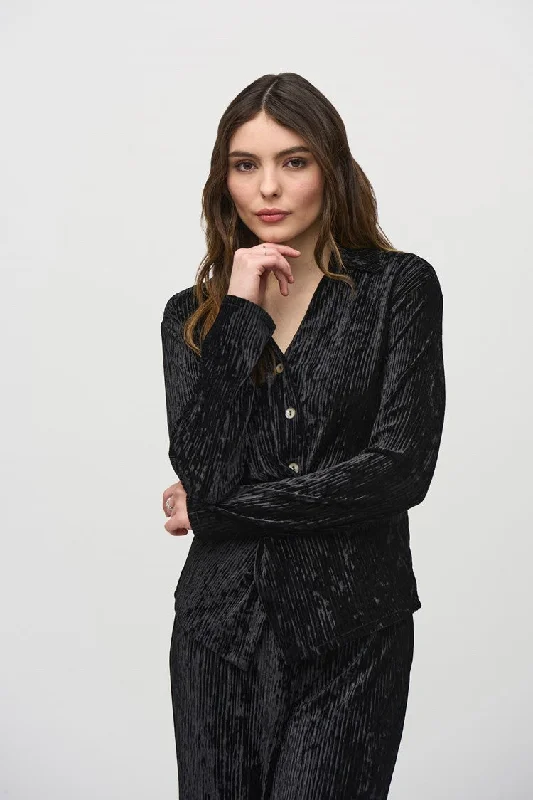 Best Bargains Joseph Ribkoff Black Pleated Velvet Fitted Top