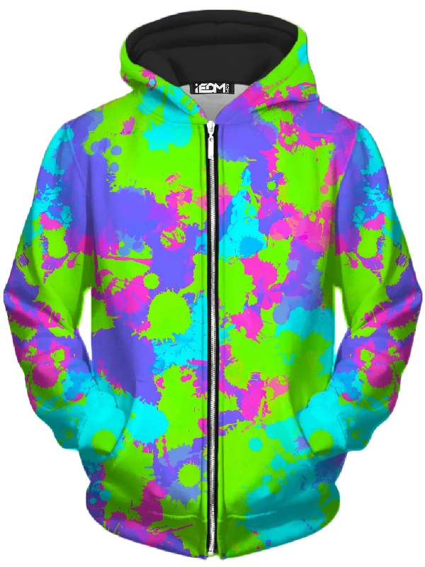 90s Neon Paint Splatter Unisex Zip-Up Hoodie