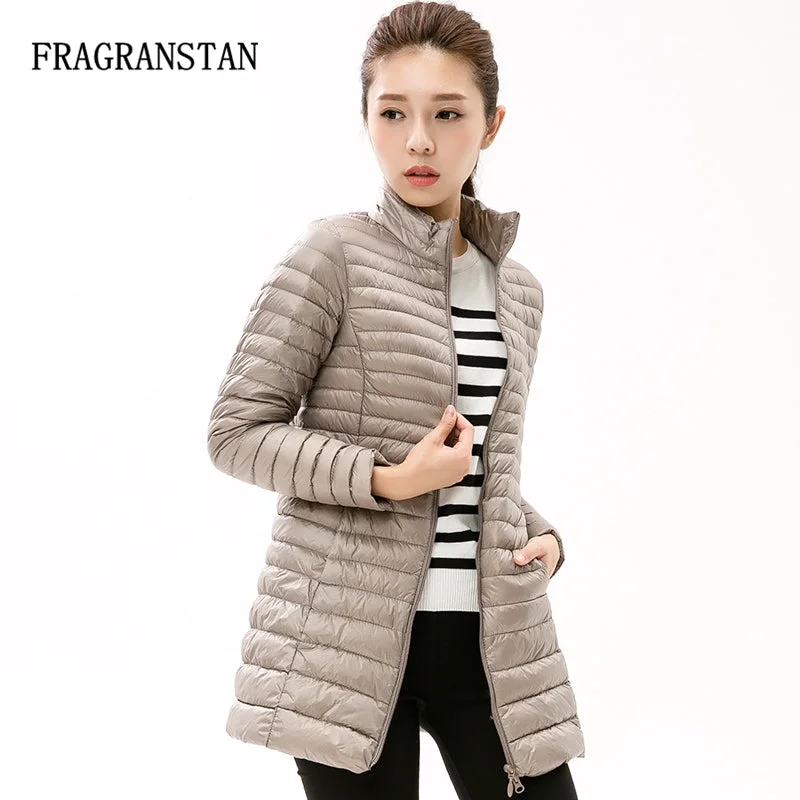 Best Seller 90% White Duck Down Jacket Women Winter New Fashion Waterproof Light Warm Soft Solid Color Long Coat Large Size Slim Parkas LY87