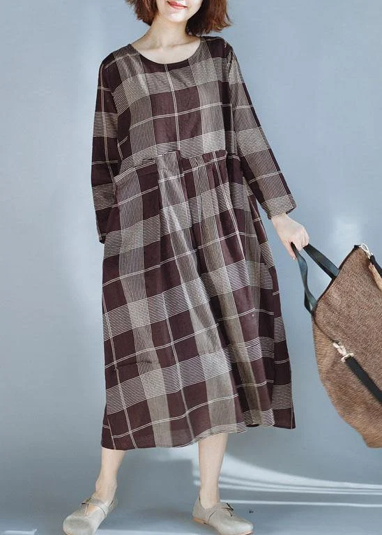 tiered dressDIY khaki plaid cotton quilting dresses patchwork Robe summer Dress