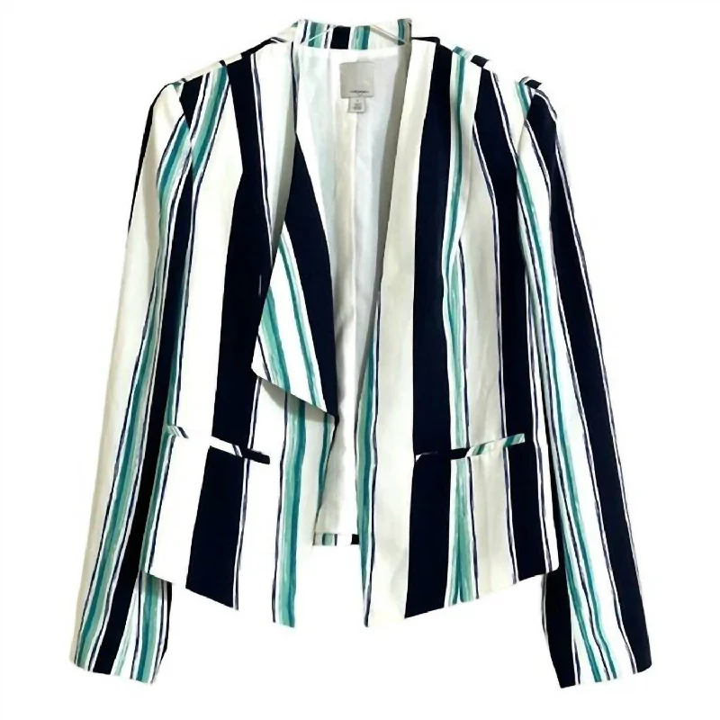 Weekend Special Women's Striped Open Front Blazer In Multicolor