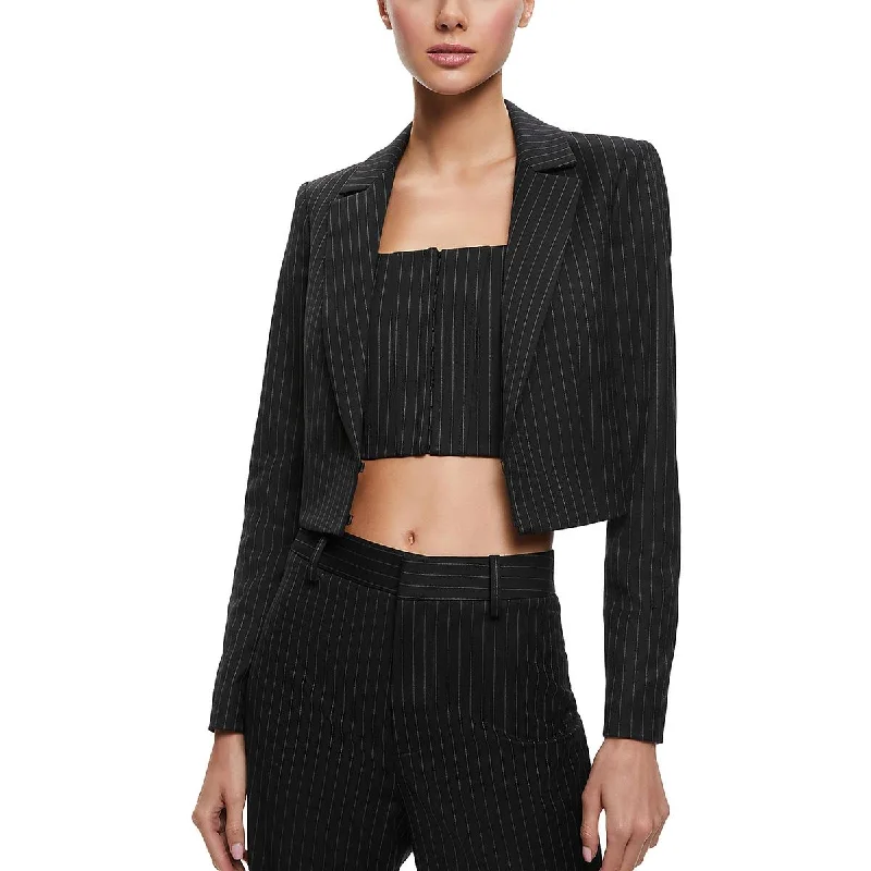 Today's Special Womens Pinstripe Cropped Two-Button Blazer