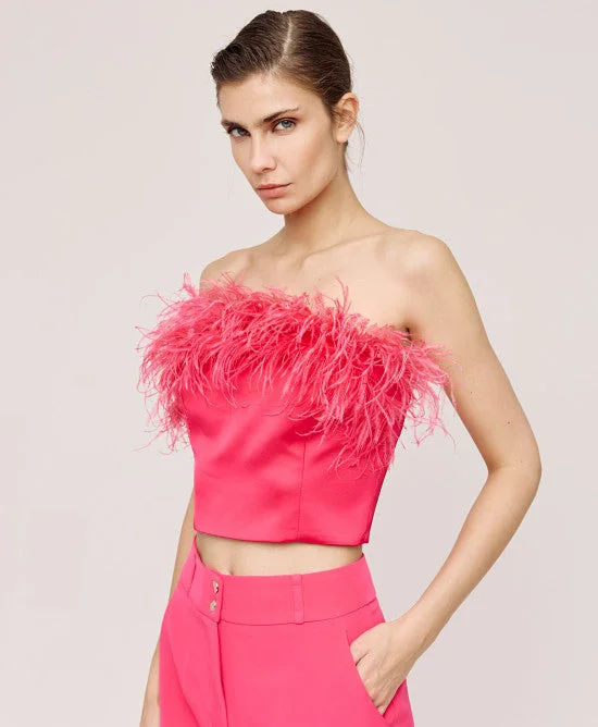 Best Deals Access Fashion Candy Coloured Strapless Top With Feathers