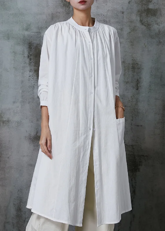 casual day dressOrganic White Oversized Cotton Vacation Shirt Dresses Spring