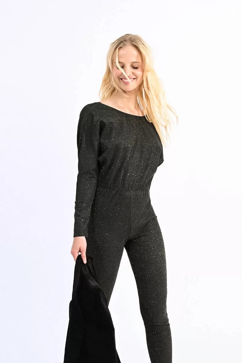 Great Bargains Molly Bracken Black/Gold Lurex Jersey Jumpsuit