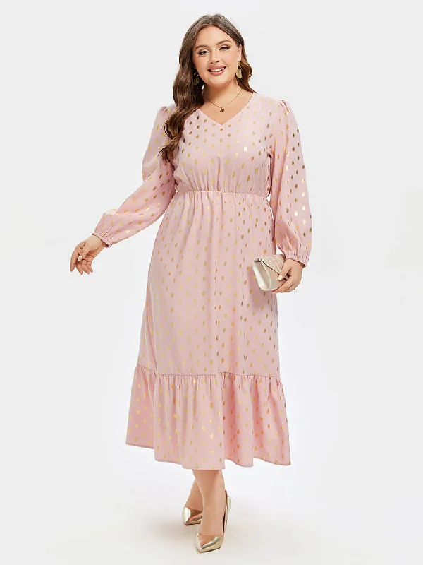 pleated dressPolka Dot Print Ruffle Hem Maxi Dress