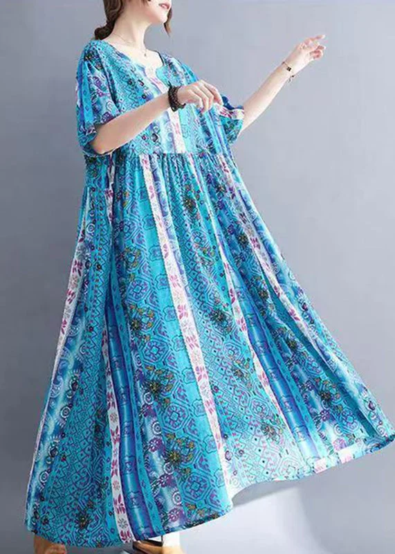 comfy maxi dressBlue O-Neck Patchwork Maxi Dresses Summer