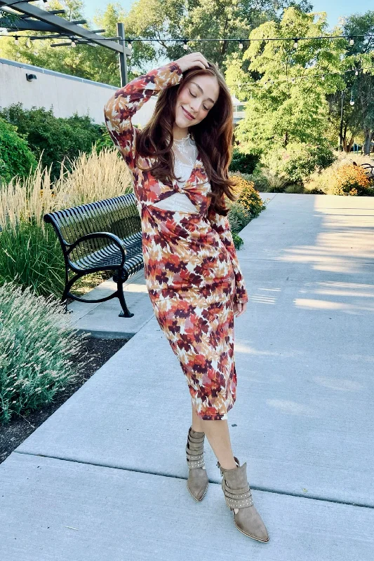 casual day dressAutumn Abstract Midi Dress