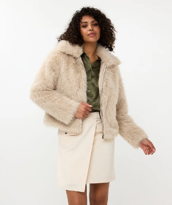 Final Clearance Esqualo Sand Coloured Cropped Faux Fur