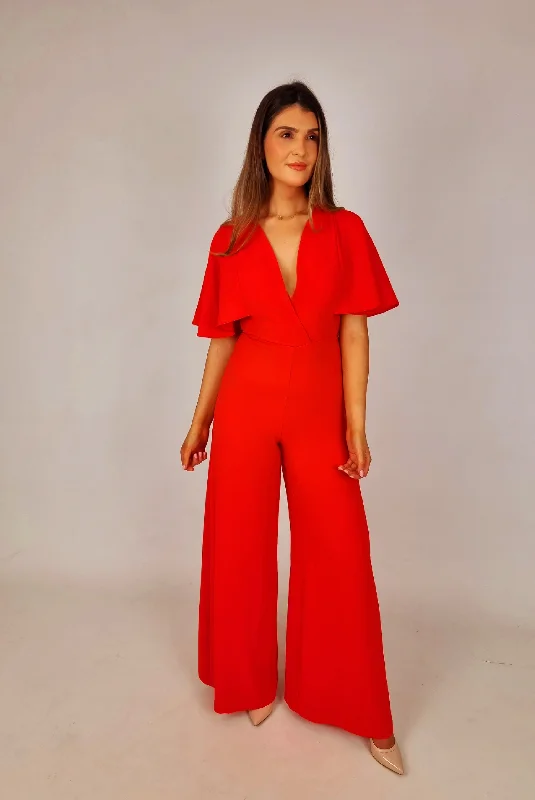 Deal Dash Access Orange Wrap Jumpsuit With Butterfly Sleeves
