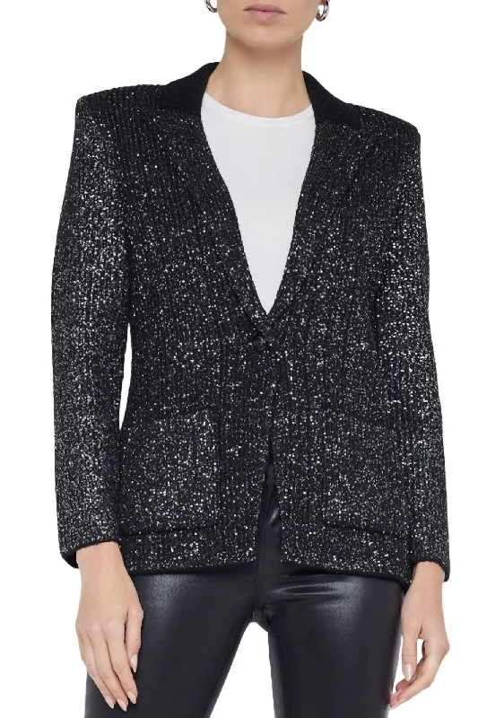 Price Fest Leonora Sequin Knit Blazer In Black/silver Sequin