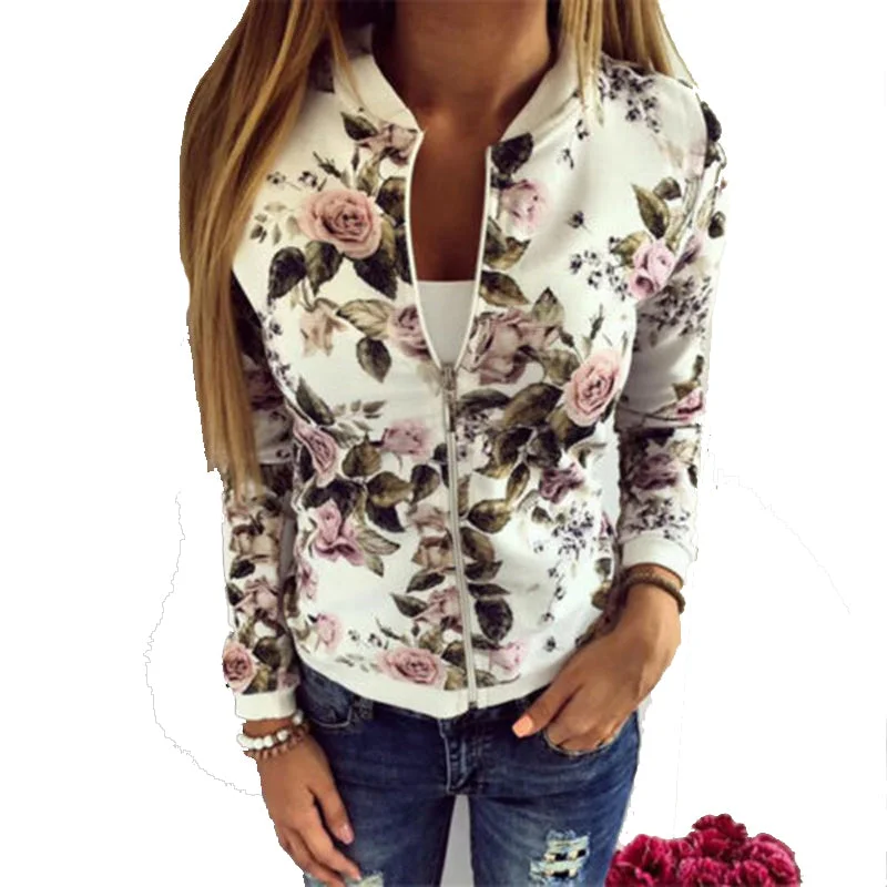 modern coatWomen Jacket Brand Tops Flower Print Girl Plus Size Casual baseball Sweatshirt Button Thin Bomber Long Sleeves Coat Jackets