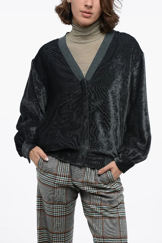 Limited Availability Fabiana Filippi Velvet Bomber With Knitted Ribbed Trims 40 Italian Size