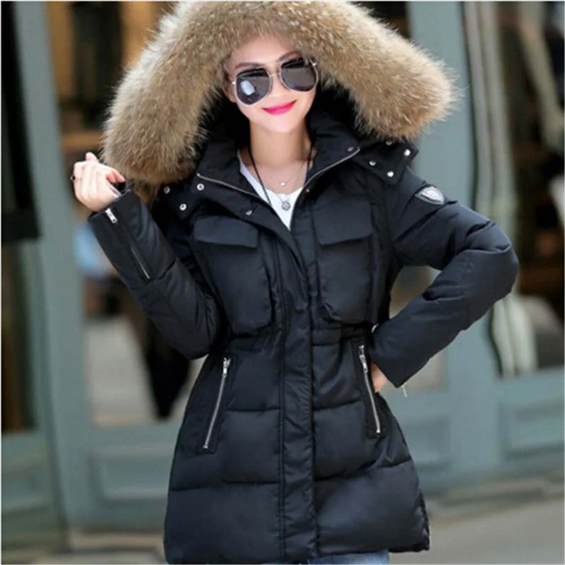 premium coatAILOOGE 2017 Winter Jacket Women Thickening Slim Long Cotton Padded Coat Fur Hood Parka Women Manteau Femme