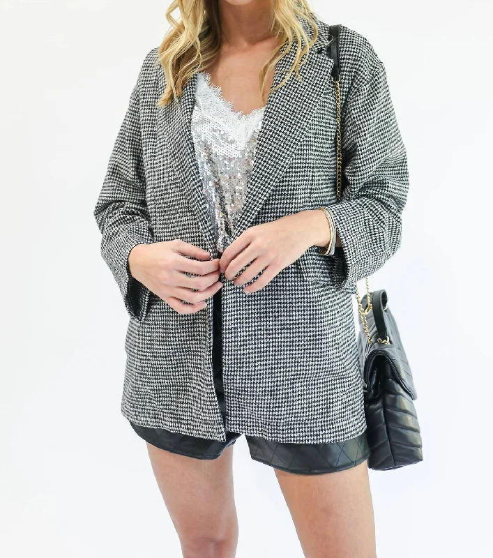 Discount Deals Classy Queen Houndstooth Boyfriend Blazer In Black/white