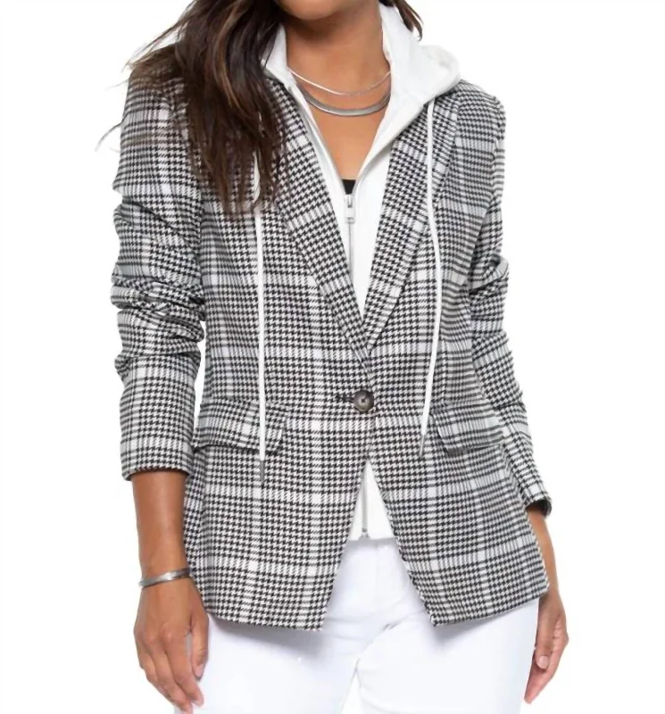 Price Rollback Hooded Helen Blazer In Houndstooth Black/white