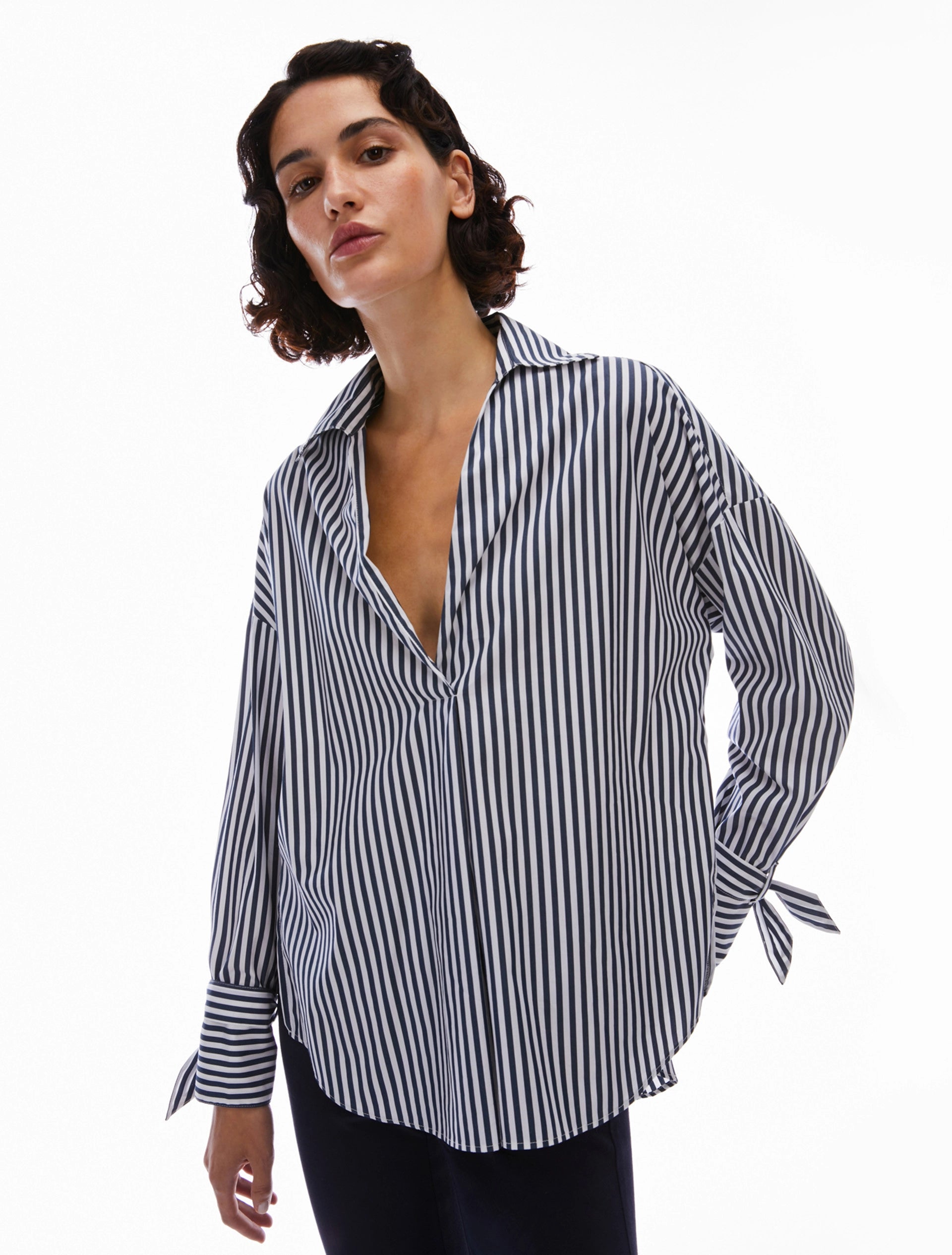 Shop and Save PENNYBLACK Orca Navy/White Striped Shirt