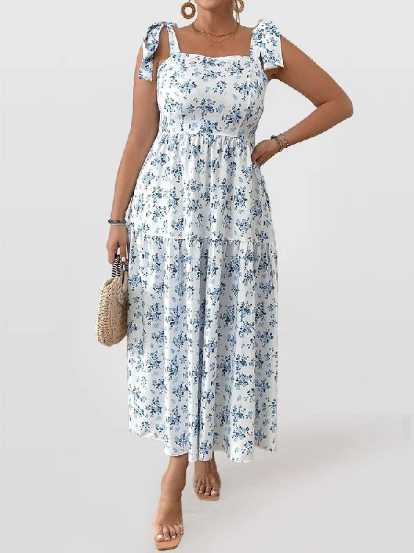 sleek midi dressFloral Print Tie Knot Shirred Dress