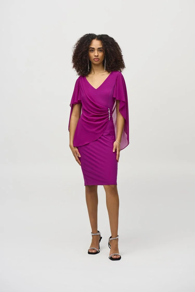 minimalistic dressJoseph Ribkoff Empress Silky Knit and Chiffon Sheath Dress