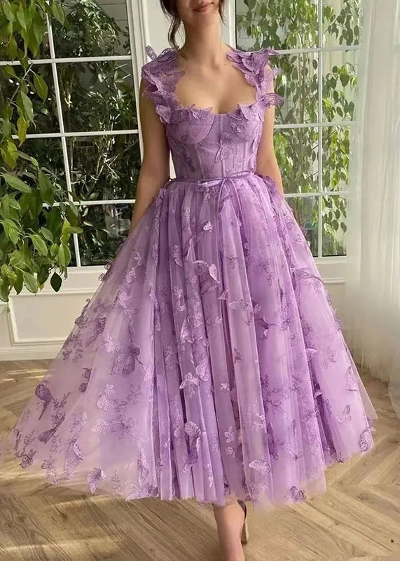 Stock Clearance Boutique Purple Butterfly Wrinkled Patchwork Long Dresses Summer