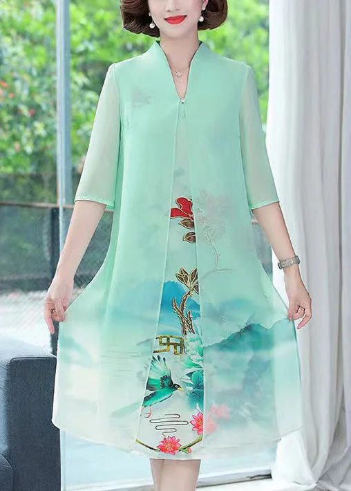 wrap-around dressElegant Light Green False Two Pieces Chiffon Dress Summer