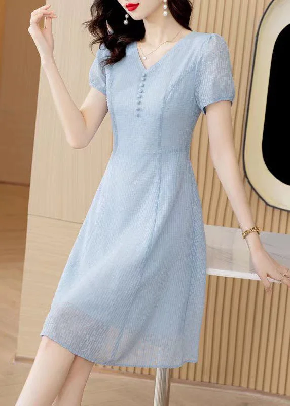 casual slip dressModern Light Blue V Neck Tulle Mid Dress Short Sleeve