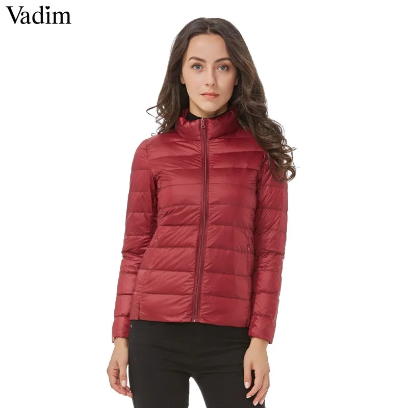The Best Prices Vadim candy colors Ultra Light duck down coats basic winter jacket women Slim solid stand collar long sleeve outerwear ZC073