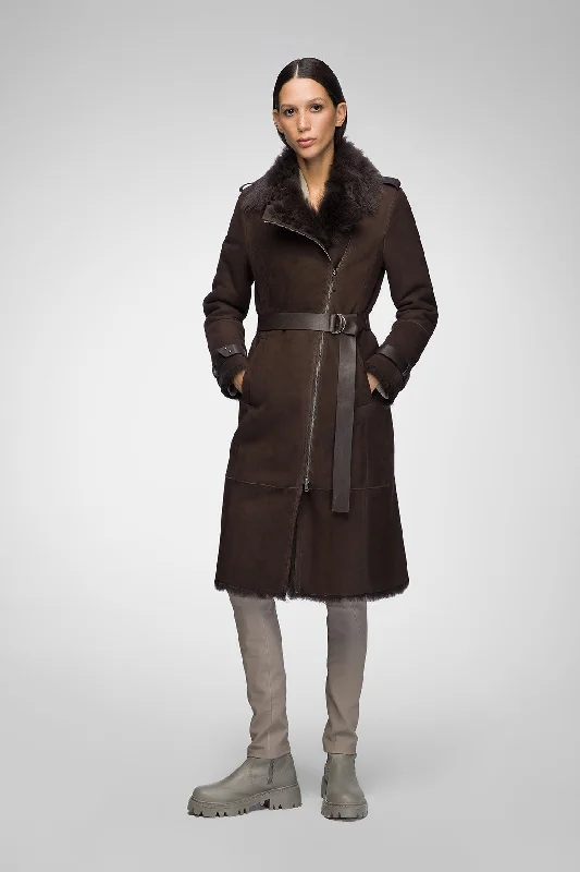 fashion coat with hoodHarmony - Brown Shearling Coat