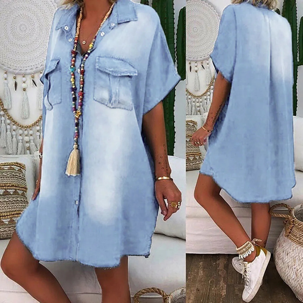 elegant dressJuliaFashion - Denim Fashion Women's Casual Turndown Neck Sleeveless Swing Vestido De Mujer Dress