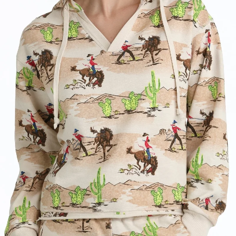 Cruel Women's Cowboy Print Hoodie in Cream