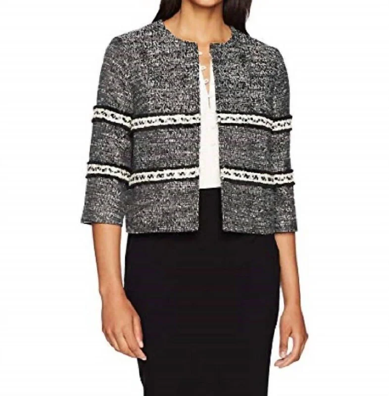 Weekend Deal Cropped Tweed Open Front Blazer In White, Black