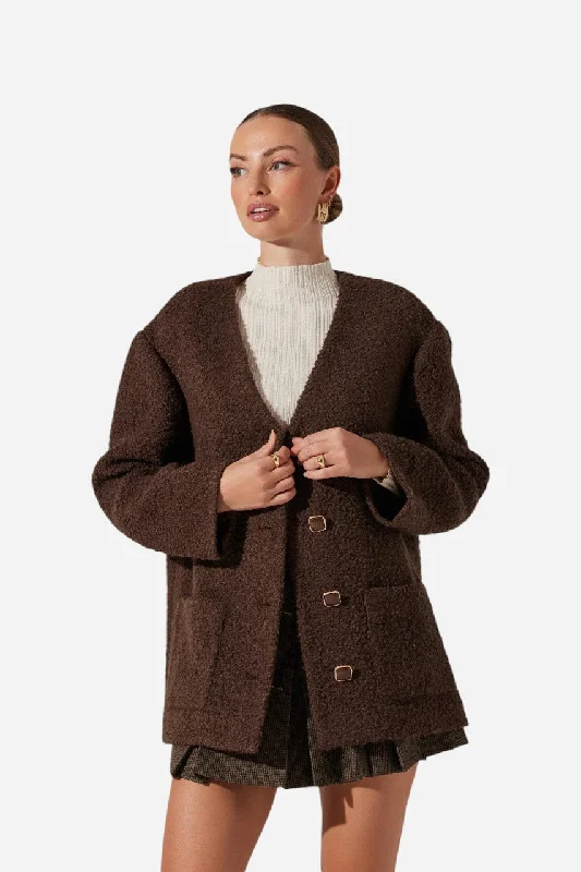 urban street coatASTR the Label Maidy Boucle V-Neck Coat Brown