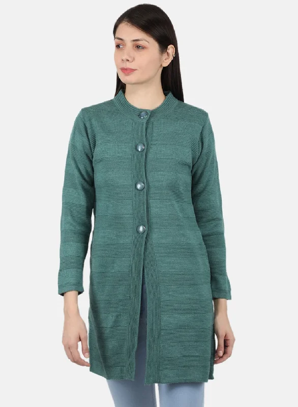 Big Discounts Women Sea Green Self Design Coat