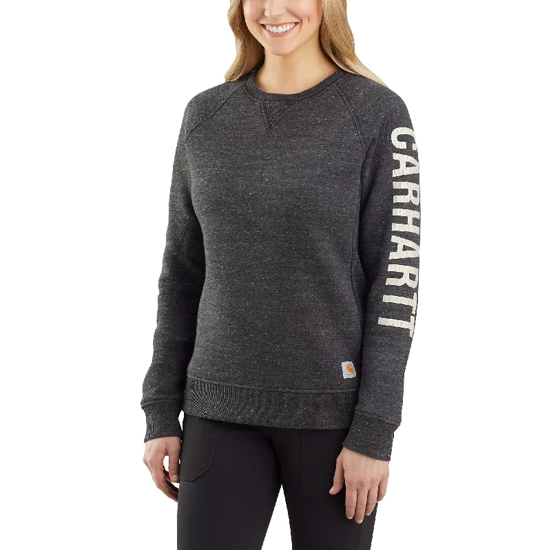 Savings Alert Women's Relaxed Fit Midweight Crewneck Block Logo Sleeve Graphic Sweatshirt Savings Alert Women's Relaxed Fit Midweight Crewneck Block Logo Sleeve Graphic Sweatshirt