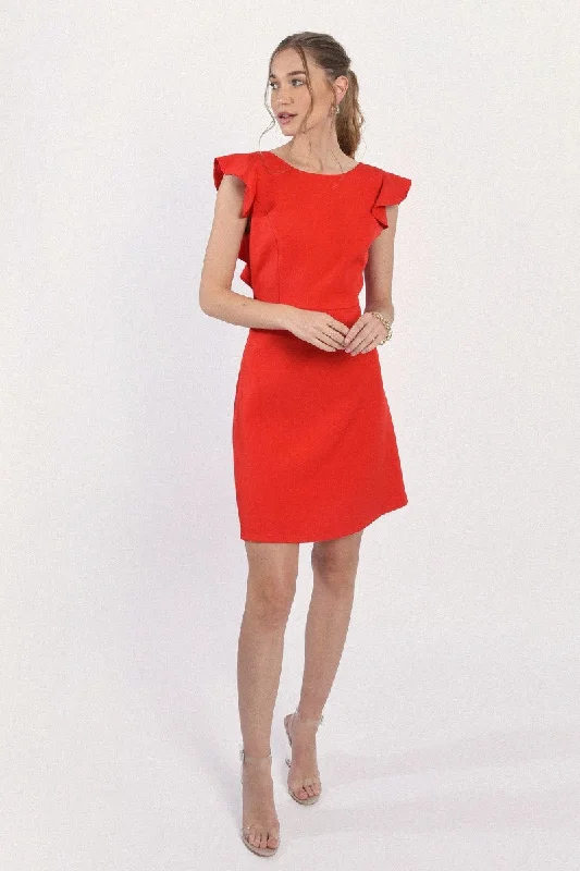 YEAR-End Clearance Molly Bracken Open Back Red Ruffle Dress