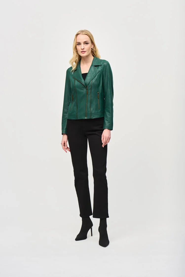 Closeout Joseph Ribkoff Absolute Green Foiled Knit Moto Jacket