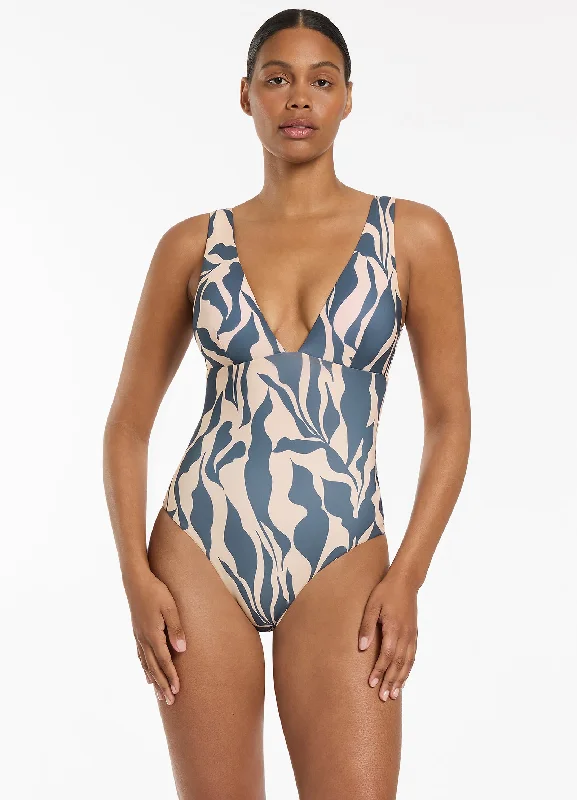 Discount Extravaganza Sereno Plunge One Piece - Steel Blue
