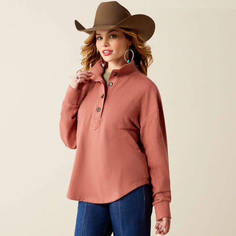 Ariat Women's Lucky Rose 1/2 Button Sweatshirt in Light Mahogany