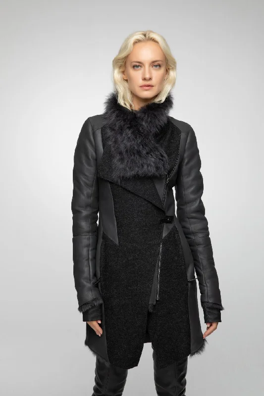 premium coatAriel - Anthracite Shearling Coat