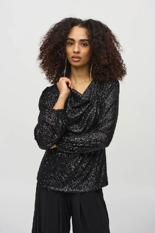 Overstock Joseph Ribkoff Black Sequined Cowl Neck Top