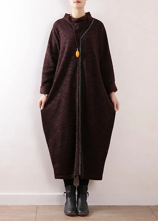 sleek midi dressCozy high neck Sweater dress outfit Re fashion chocolate baggy knit fall