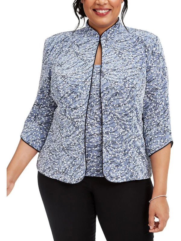 Reduced Prices Plus Womens Knit Glitter Collarless Blazer