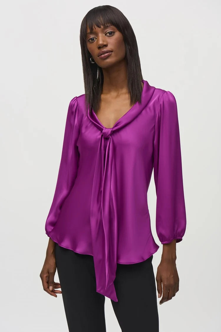 Today’s Special Joseph Ribkoff Empress Satin Top With Bow Tie Neckline