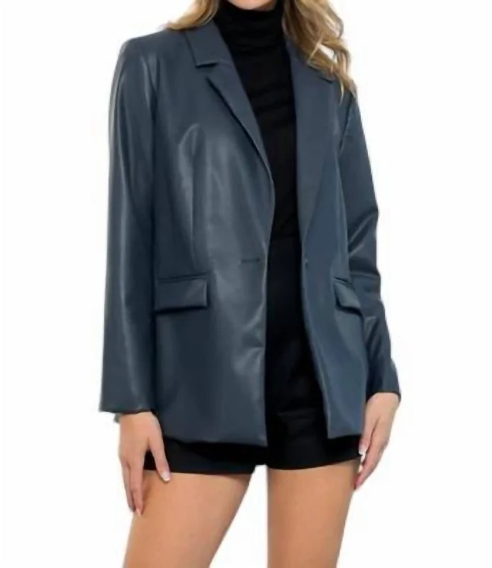 Price Cut Imogen Leather Blazer In Navy